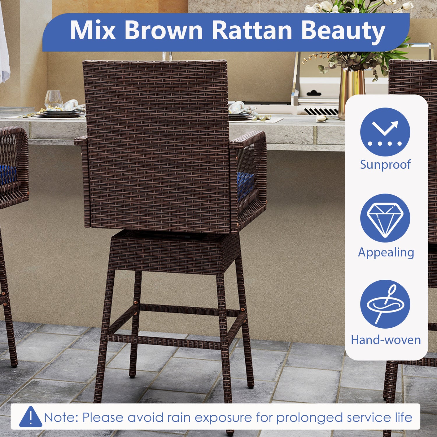 Bar Stool, 360° Swivel, with Cushion, Navy Patio Bar Furniture at Gallery Canada