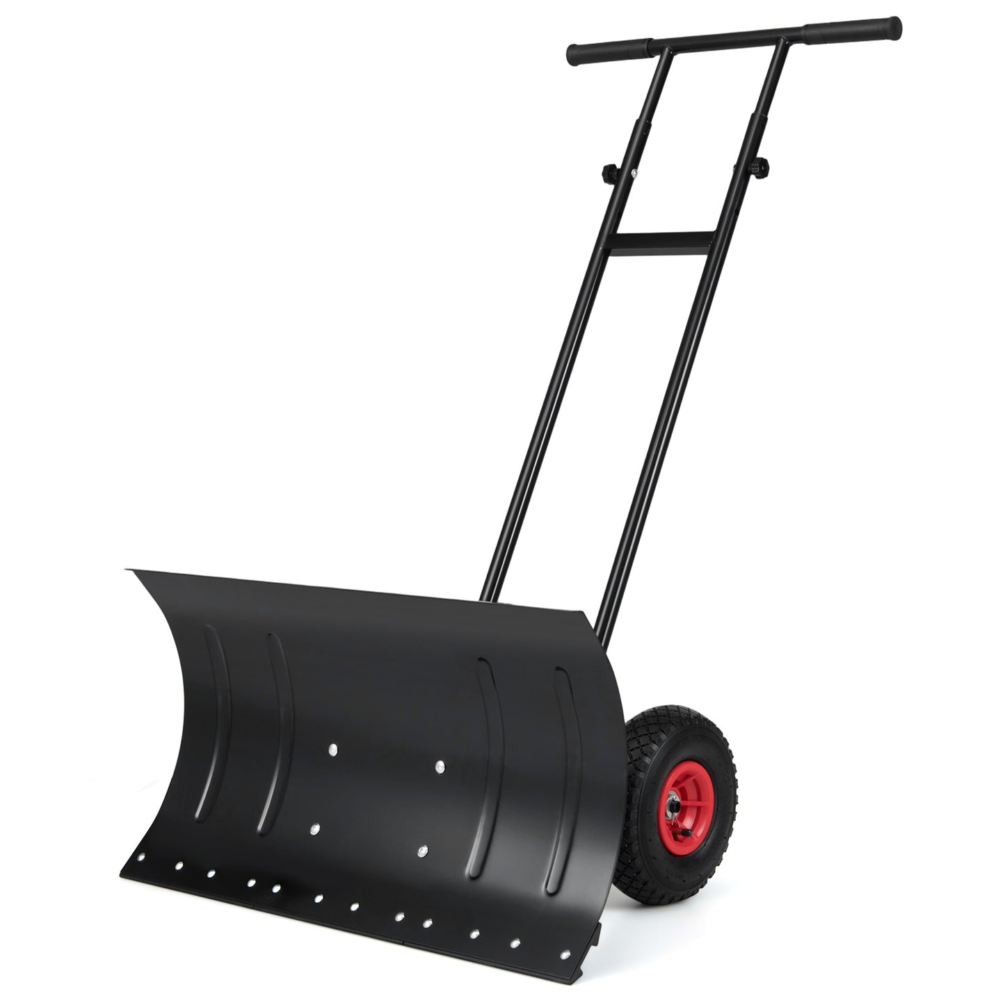 29 Inch Snow Pusher Heavy Duty Metal Shovel with Wheels and Adjustable Handle, Black Snow Removal at Gallery Canada
