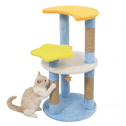 29 Inches Cute Modern Cat Tree with Star and Moon Shaped Platforms, Blue Cat Trees Condos & Scratchers at Gallery Canada
