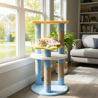 29 Inches Cute Modern Cat Tree with Star and Moon Shaped Platforms, Blue Cat Trees Condos & Scratchers at Gallery Canada