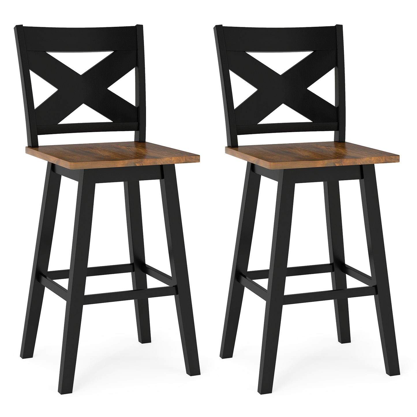 29" Rubberwood Swivel Barstools Set of 2 with Backrest and Large Seat, Black Bar Stools at Gallery Canada