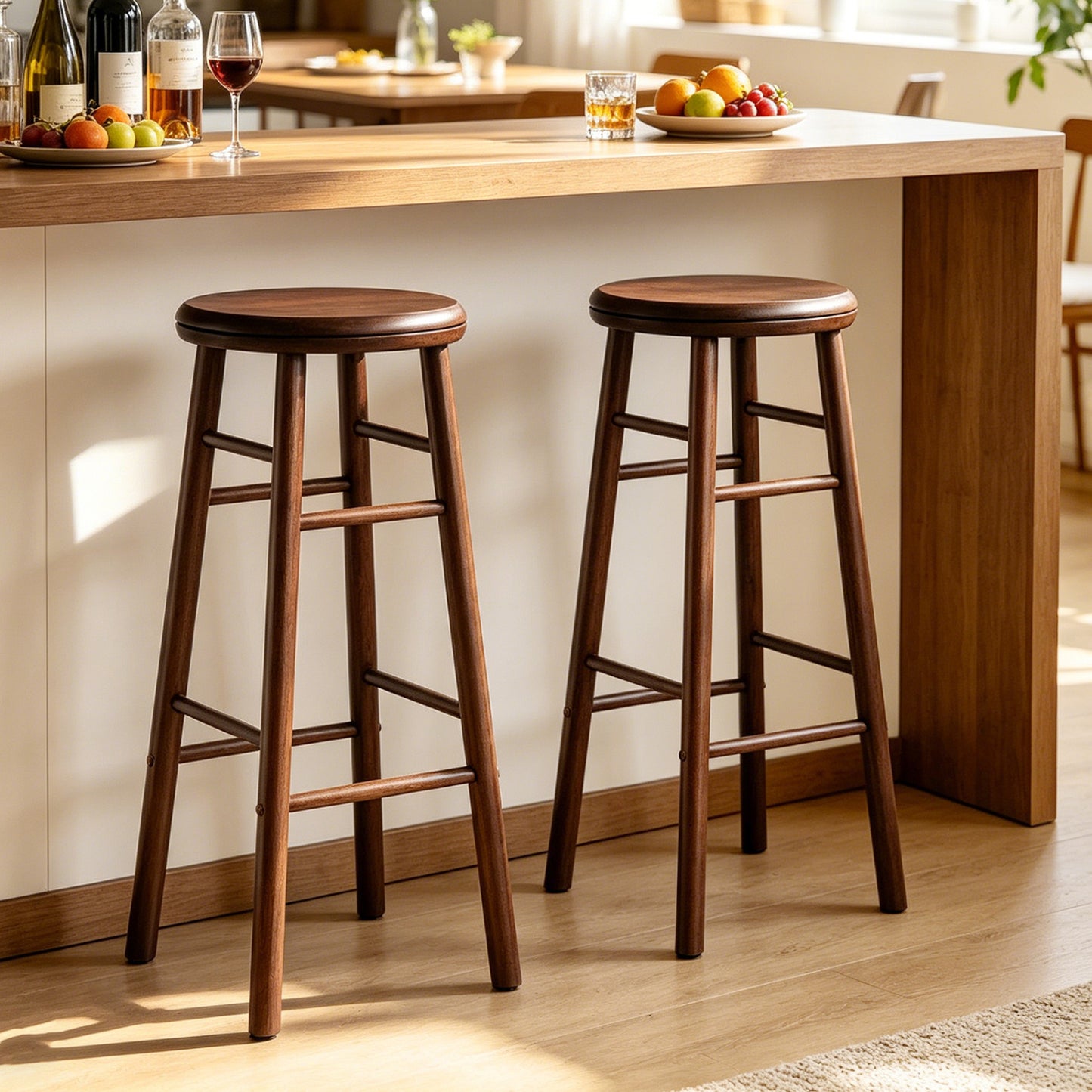 29" Swivel Bar Stools Set of 2, Walnut Bar Stools at Gallery Canada