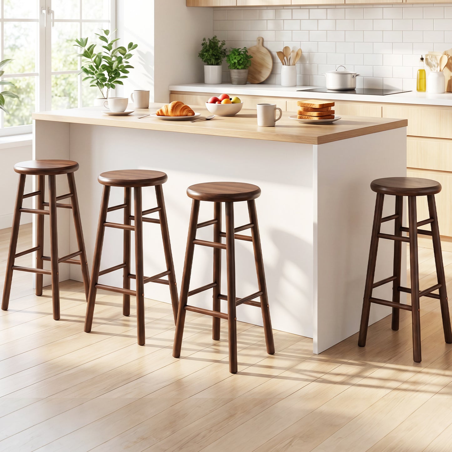 29" Swivel Bar Stools Set of 2, Walnut Bar Stools at Gallery Canada