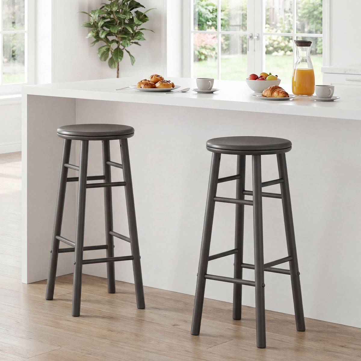 29" Swivel Bar Stools Set of 2, Gray Bar Stools at Gallery Canada