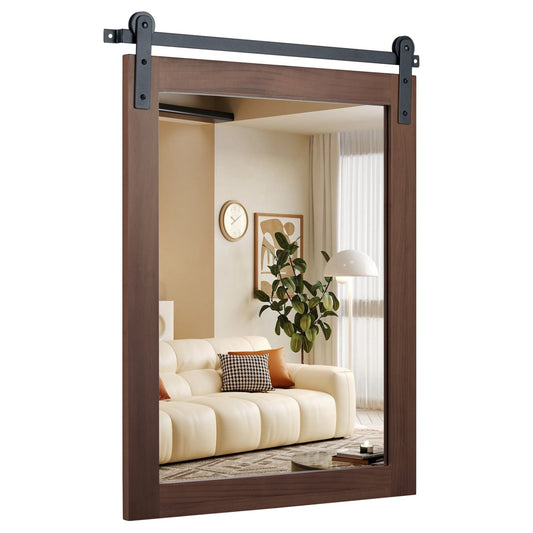 29" x 23" Rectangle Farmhouse Wall Mirror, Metal Bracket, Rustic Brown Wall Mirrors Rustic Brown at Gallery Canada