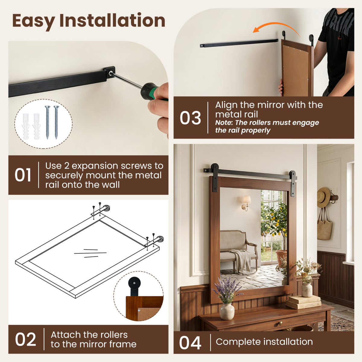 29" x 23" Rectangle Farmhouse Wall Mirror, Metal Bracket, Rustic Brown Wall Mirrors at Gallery Canada