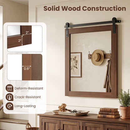 29" x 23" Rectangle Farmhouse Wall Mirror, Metal Bracket, Rustic Brown Wall Mirrors at Gallery Canada