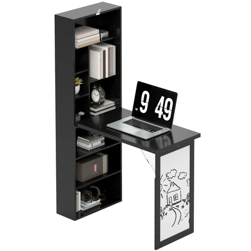 Fold-Out Convertible Office Desk, Wall Mount, Black