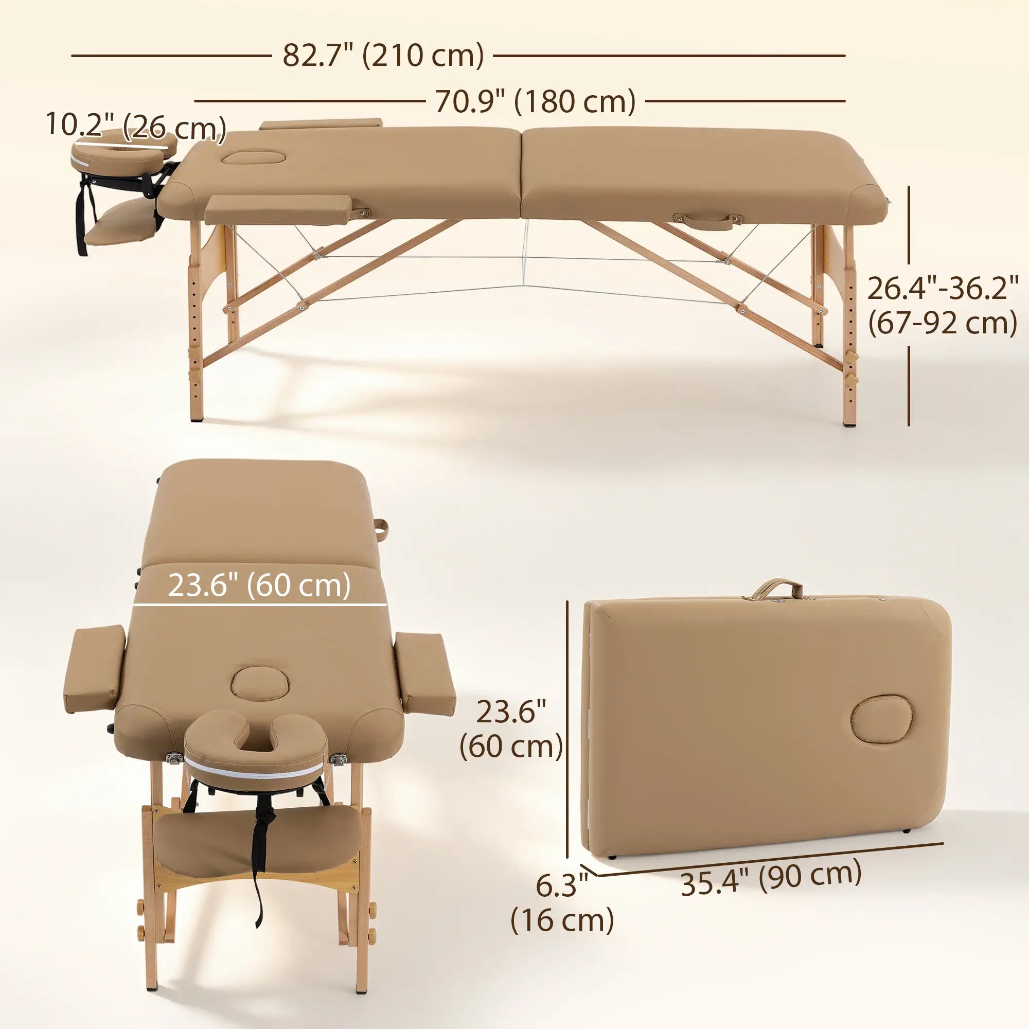 Height Adjustable Professional Salon Spa Facial Couch Bed, Portable Folding Massage Table, Light Brown Portable Massage Tables at Gallery Canada