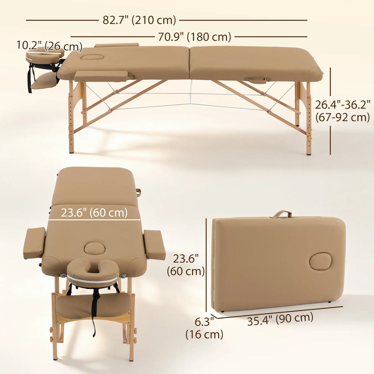 Height Adjustable Professional Salon Spa Facial Couch Bed, Portable Folding Massage Table, Light Brown Portable Massage Tables at Gallery Canada