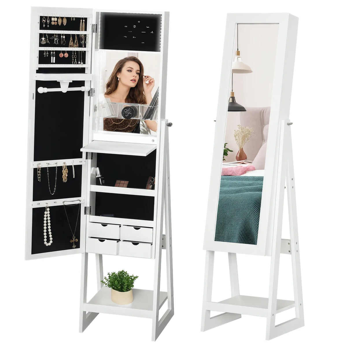 Jewellery Cabinet with Full-Length Mirror, White Jewellery Armoire & Jewellery Mirror Cabinets at Gallery Canada