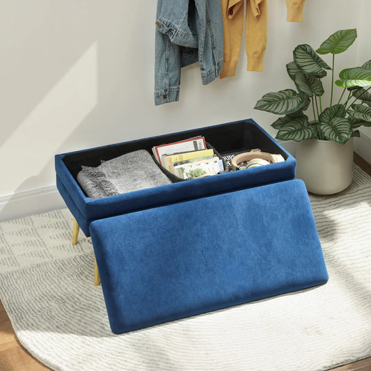 31" Velvet Storage Ottoman, Bed Bench With Steel Legs, Foot Stool, Velvet Storage Ottomans & Benches Dark Blue at Gallery Canada