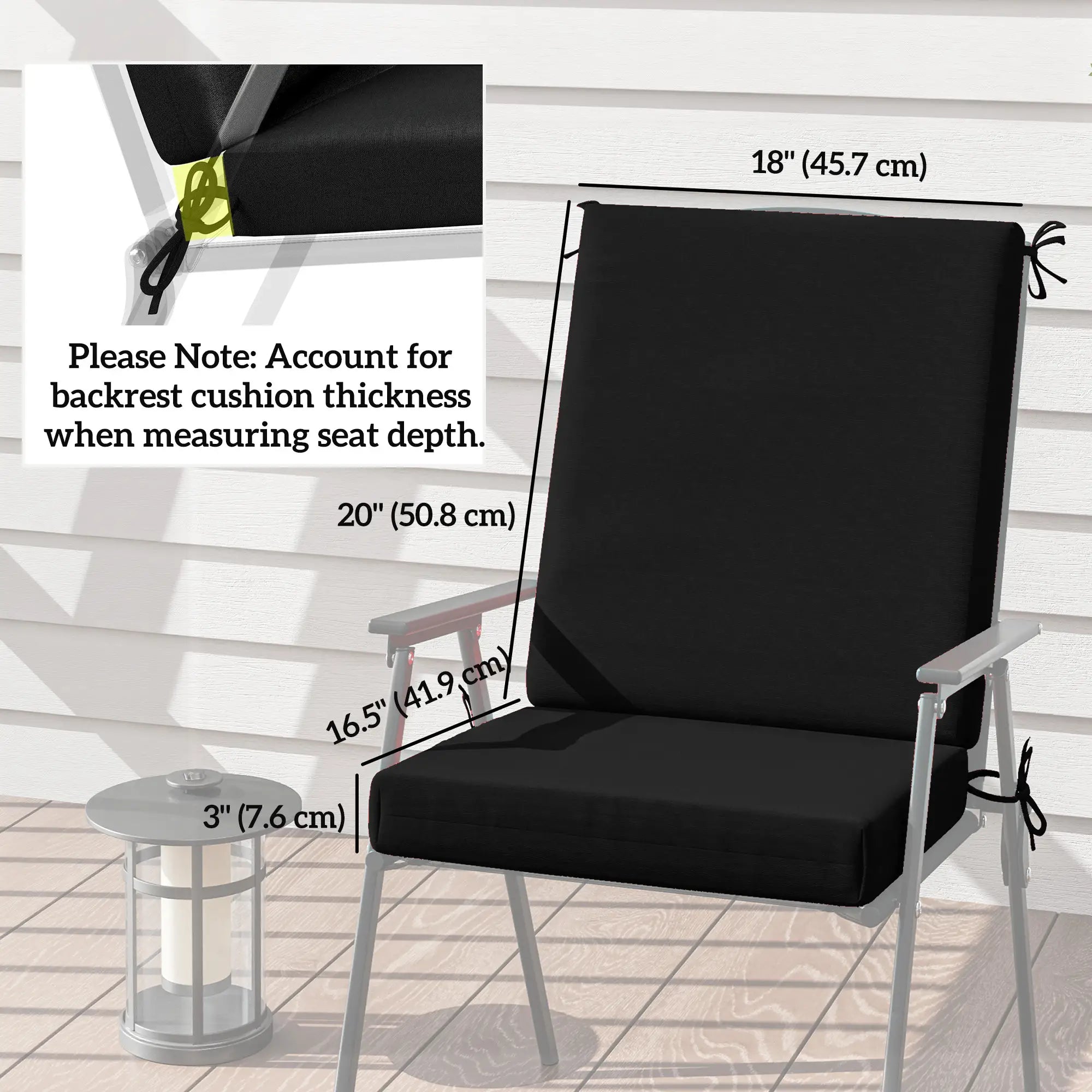 Outdoor Cushions Set of 2, Dining Chair Seat Cushions with Back, Fade-Resistant, Black Patio Chair Cushions at Gallery Canada