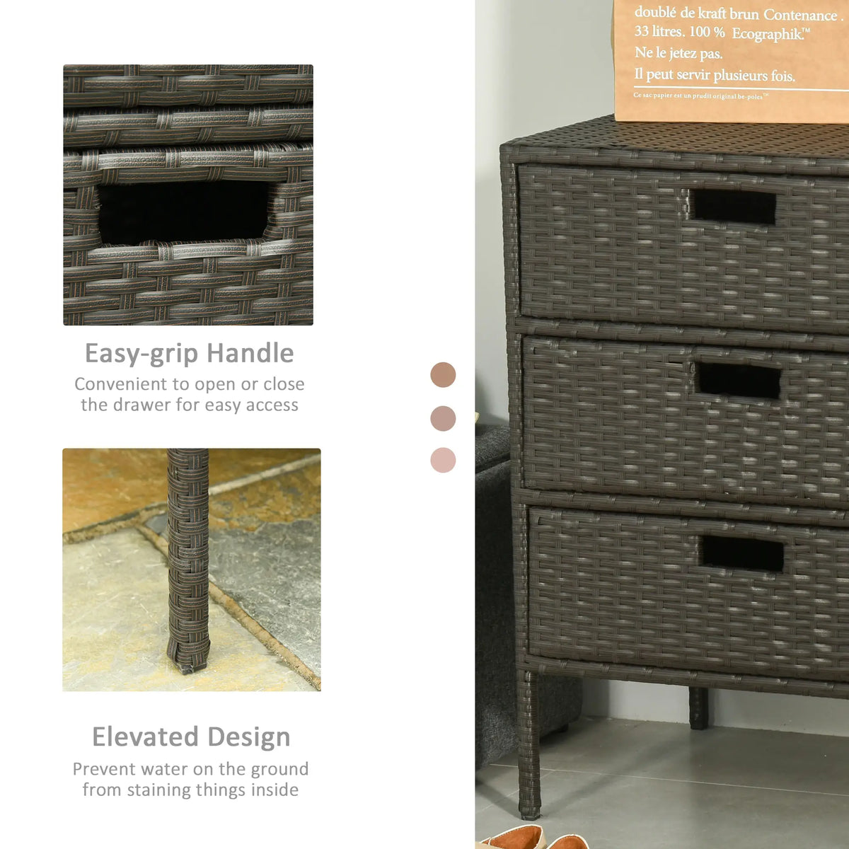 32" Rattan Wicker Patio Storage Cabinet With 3 Drawers Patio Storage Boxes at Gallery Canada