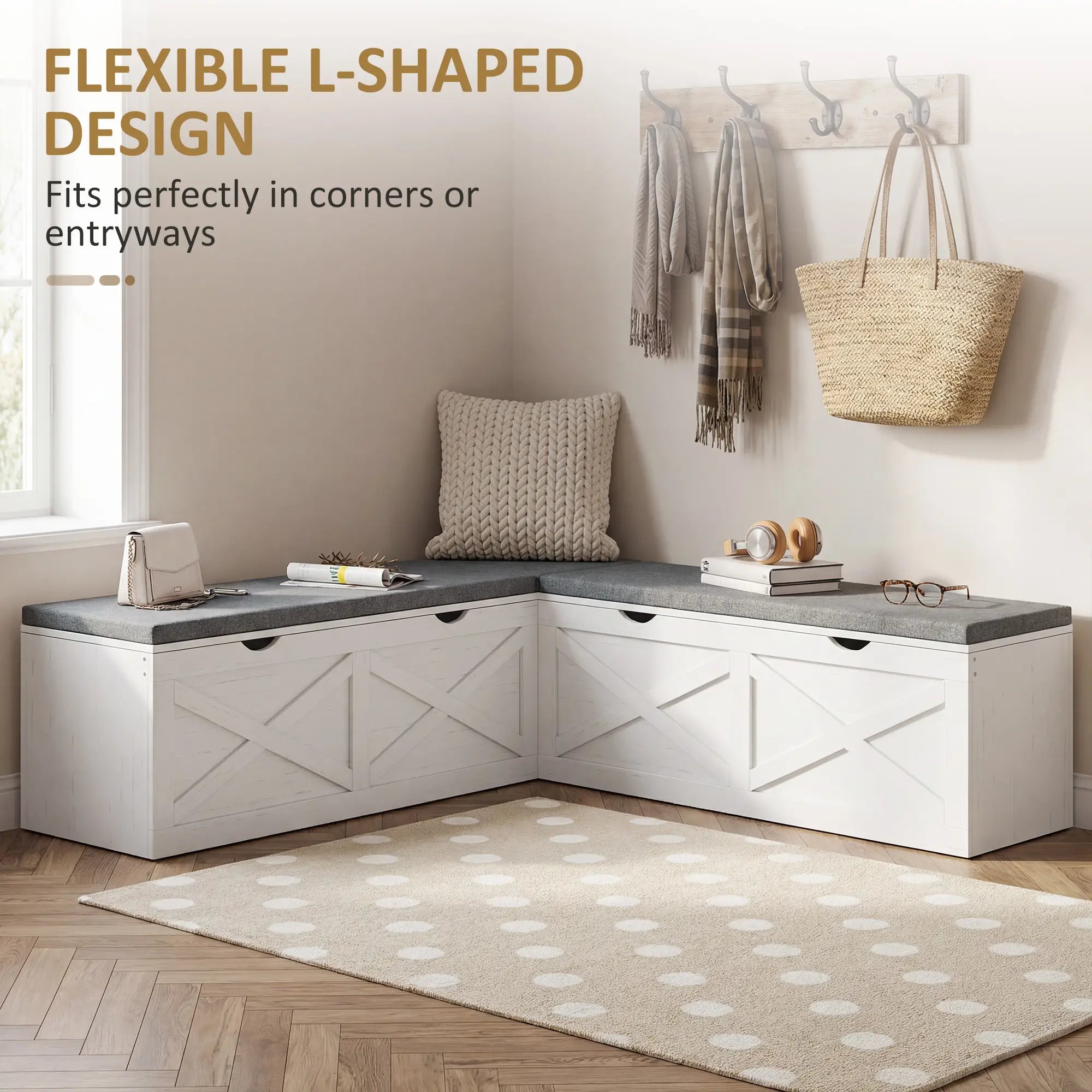 L-Shaped Shoe Bench With Padded Cushion, White Shoe Storage Cabinets & Racks at Gallery Canada