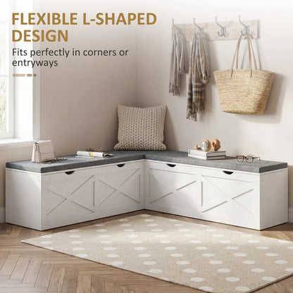 L-Shaped Shoe Bench With Padded Cushion, White Shoe Storage Cabinets & Racks at Gallery Canada