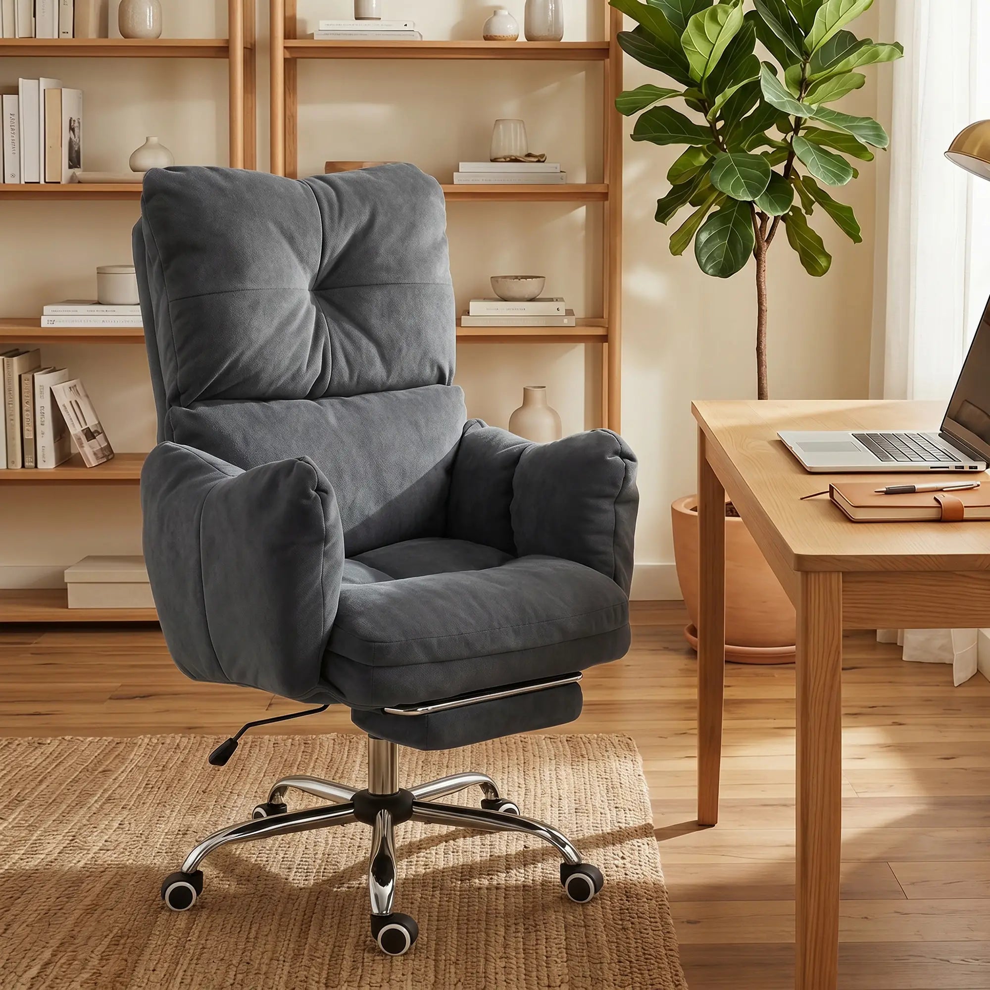 Ergonomic Reclining Office Chair W/ Foot Rest, Dark Grey Task Chairs at Gallery Canada