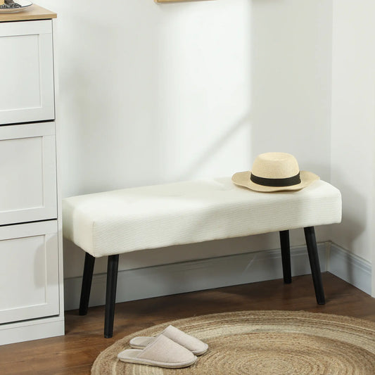 39" Upholstered Ottoman Bench, Corduroy, Cream White Storage Ottomans & Benches Cream at Gallery Canada