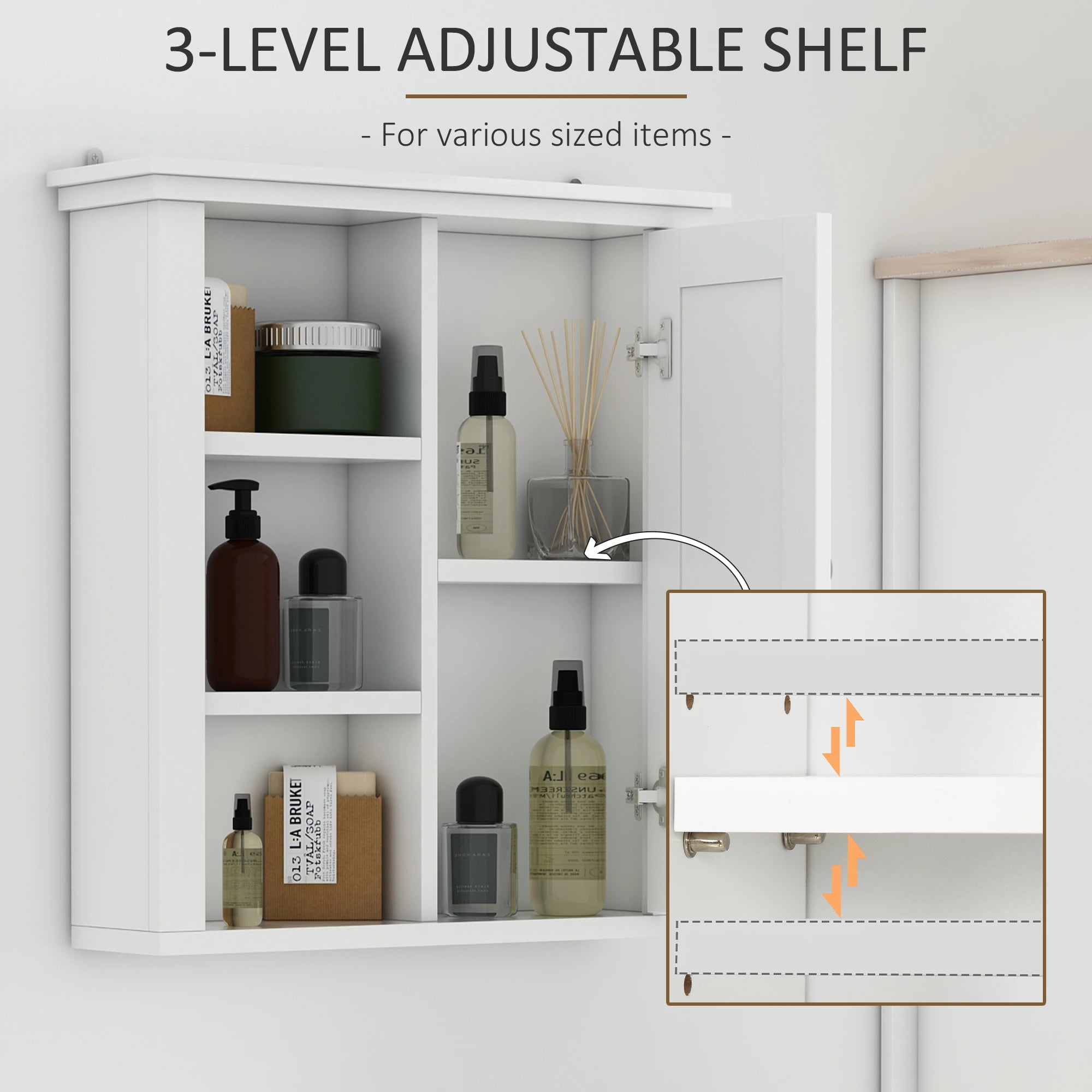 Wall Mounted Medicine Cabinet, 3 Open Shelves, Storage Cupboard, White Wall Mounted Cabinets at Gallery Canada