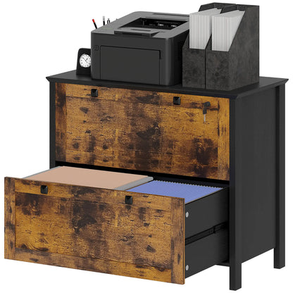 2 Drawer File Cabinet, Lockable, Adjustable Hanging Bar, Letter, A4 Size, Rustic Brown Office Cabinets & Cupboards at Gallery Canada