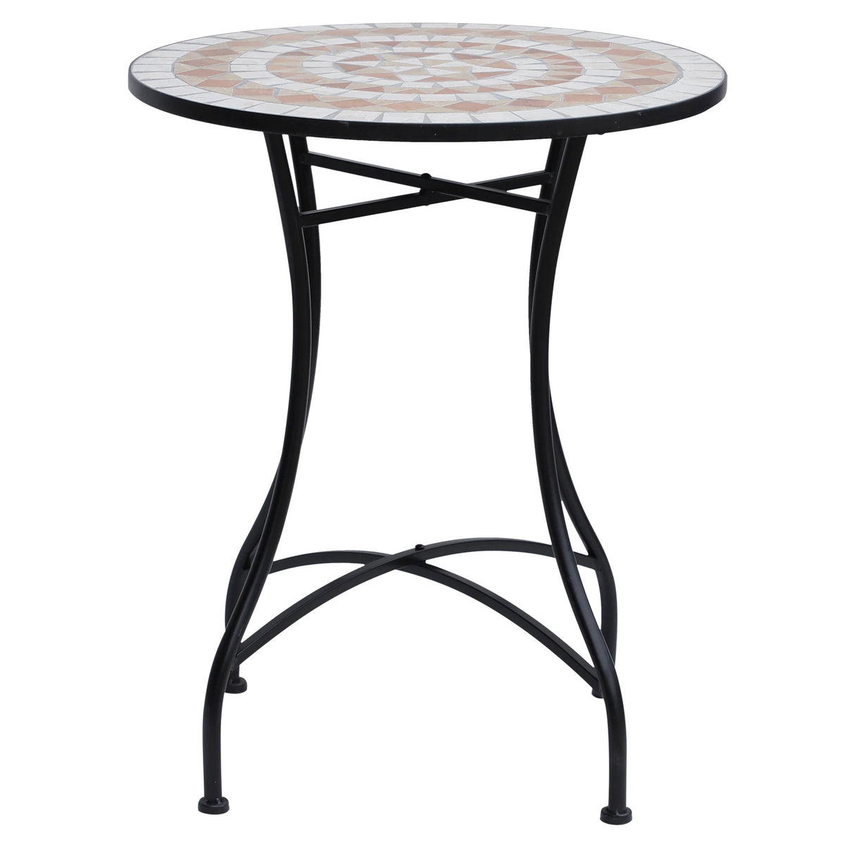 "23.5" Mosaic Round Patio Side Table, Metal Outdoor Coffee Table" Patio Side Tables Black, Orange and White at Gallery Canada