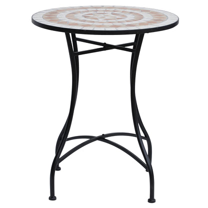 "23.5" Mosaic Round Patio Side Table, Metal Outdoor Coffee Table" Patio Side Tables Black, Orange and White at Gallery Canada