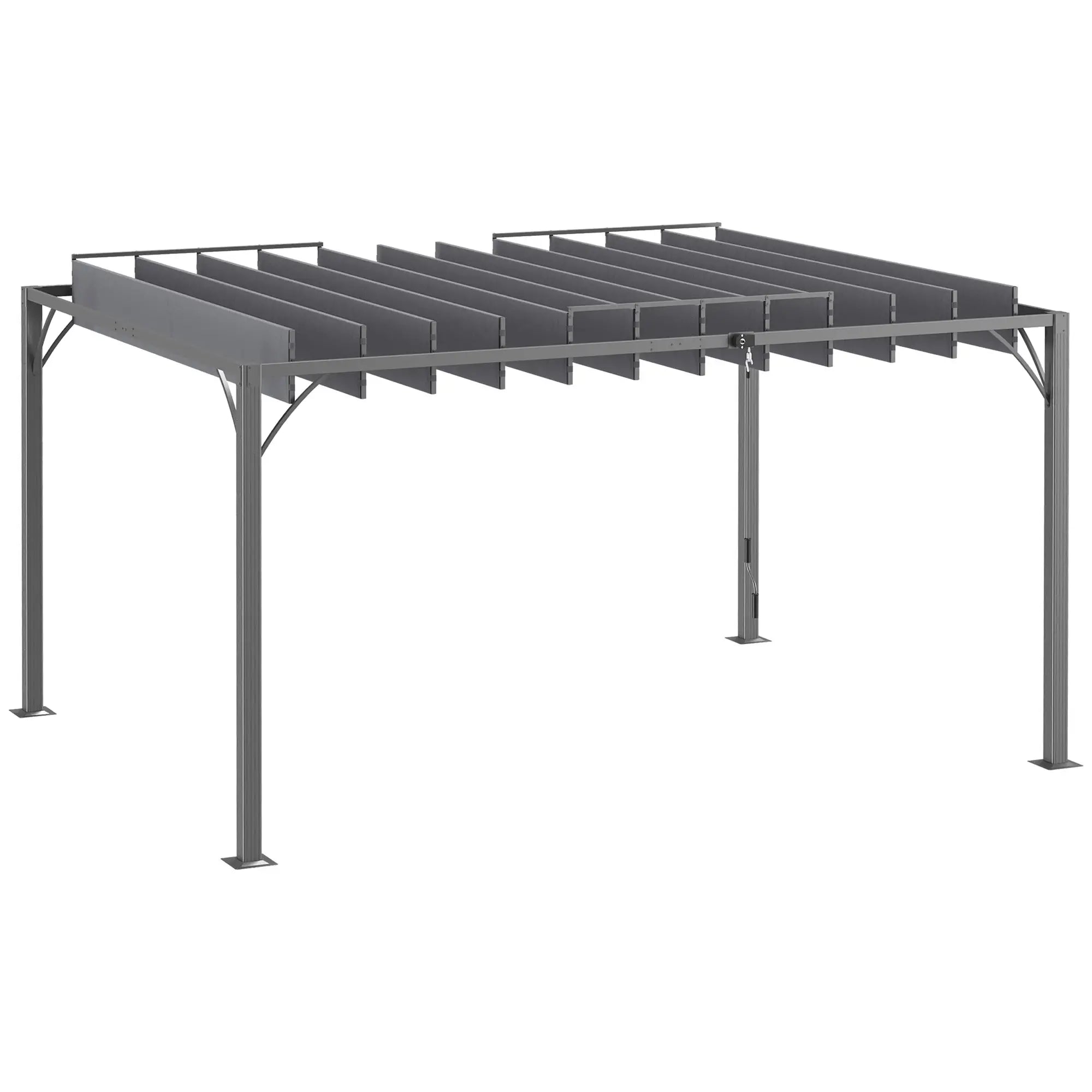 12.8' x 9.7' Outdoor Pergola, Retractable Roof, Aluminium Louvered Canopy, Grey Pergolas Grey at Gallery Canada