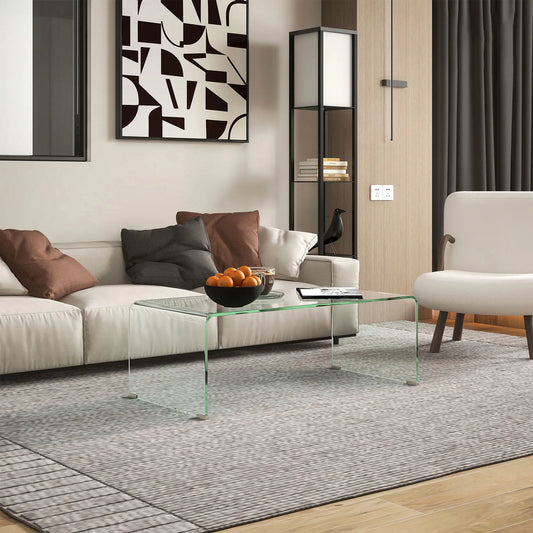 Clear Glass Coffee Table, Modern Rectangle Living Room Center Table, Safe Rounded Edges Coffee Tables Clear at Gallery Canada