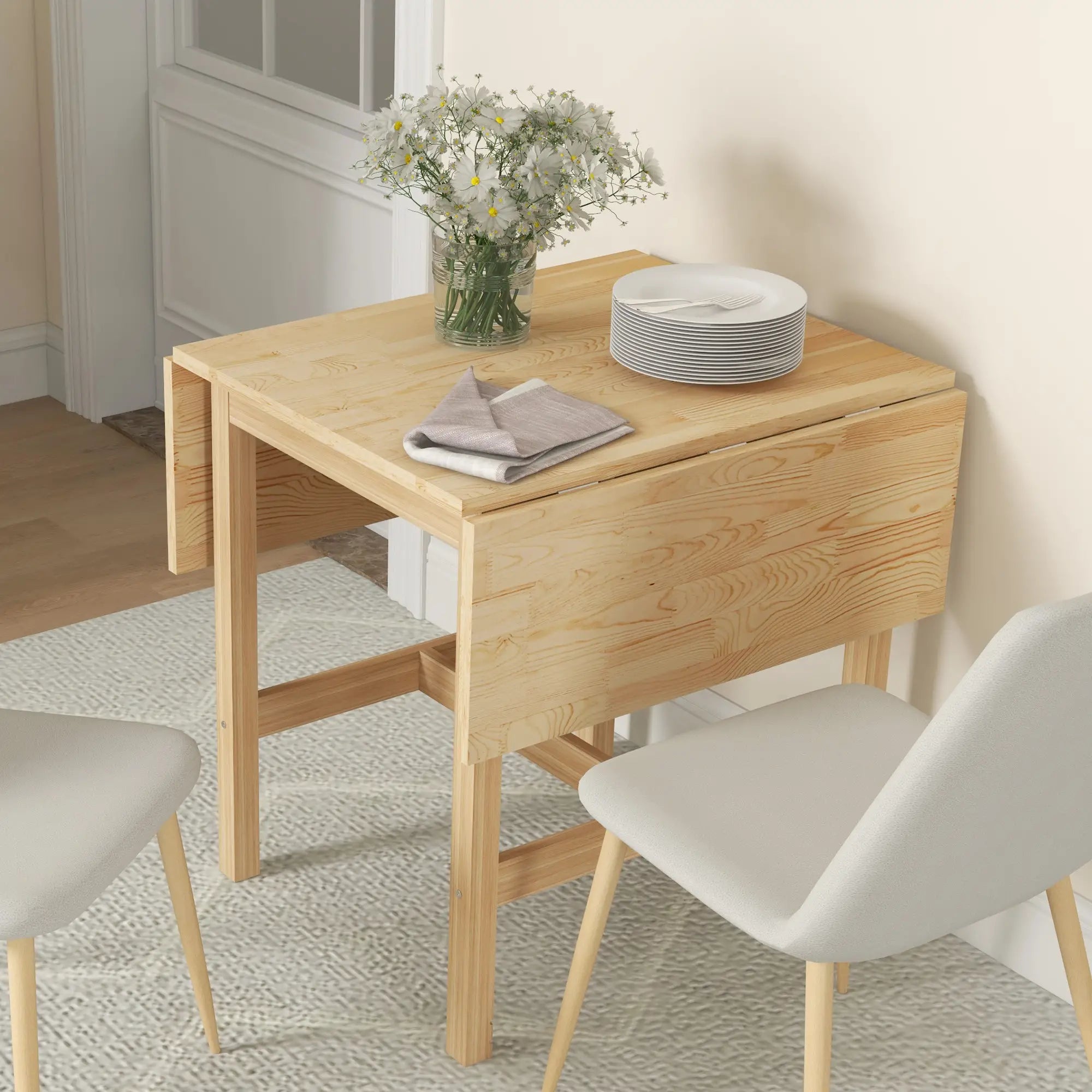 Solid Wood Kitchen Table, Farmhouse Drop Leaf, Folding Dining Table, Nature Wood Dining Tables at Gallery Canada