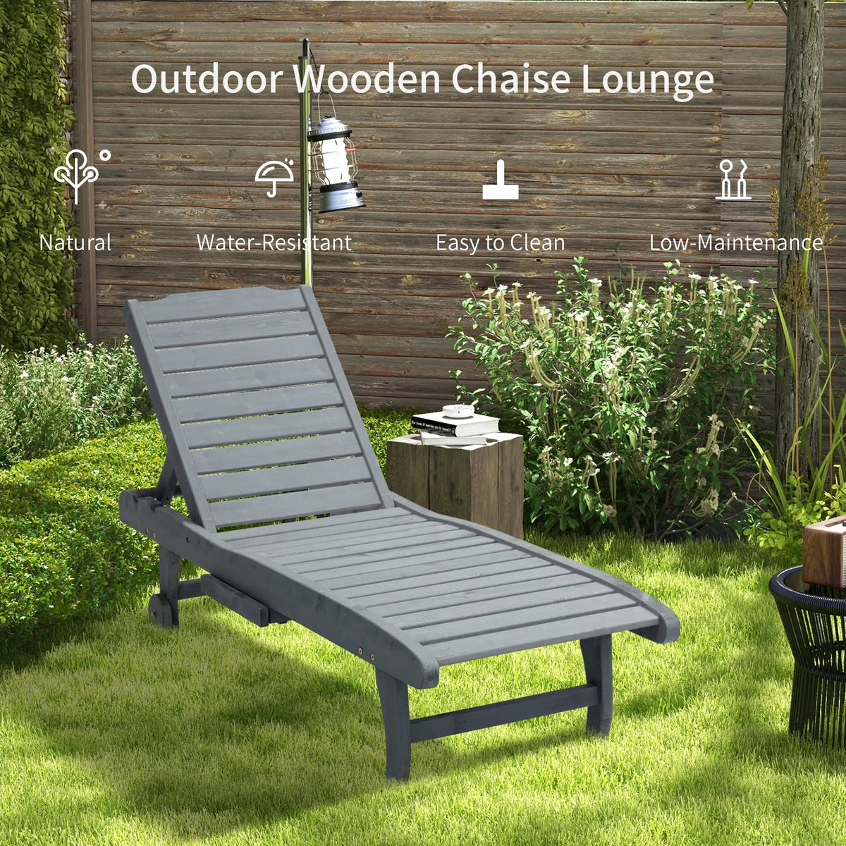 Adjustable Lounge Chair, Outdoor Patio Chaise Recliner with Tray, 2 Wheels Chaise Loungers at Gallery Canada