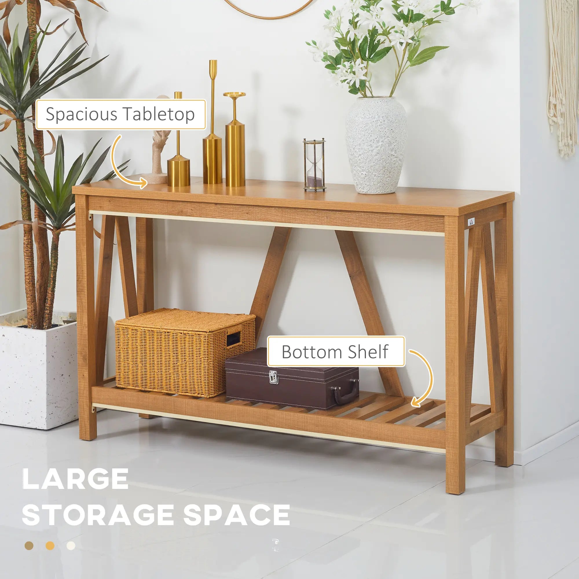 Farmhouse Console Table with Storage Shelf, Rustic Sofa Table, Brown Console Tables at Gallery Canada