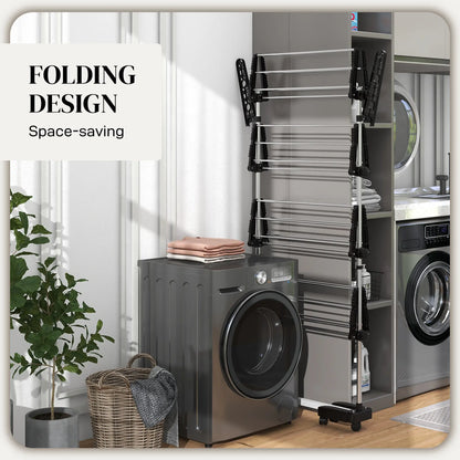 Stainless Steel Folding Clothes Drying Rack, Side Wings, Castors, Indoor Outdoor, Black Bath Accessories at Gallery Canada