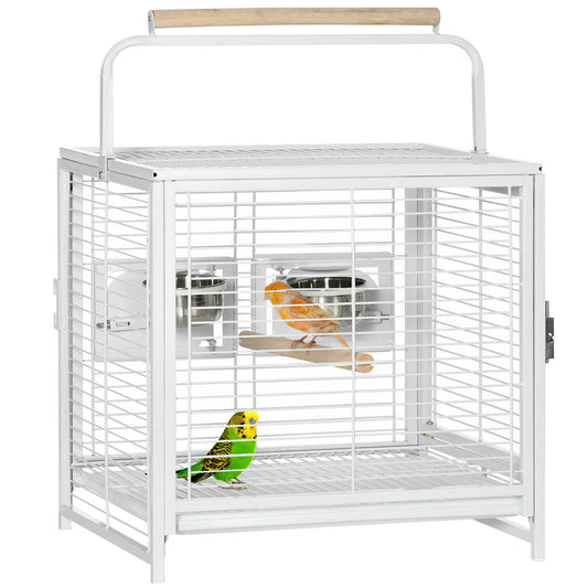 Bird Travel Carrier Cage, With Stand Perch, Stainless Steel Bowls, Pull Out Tray, White Bird Cages White at Gallery Canada