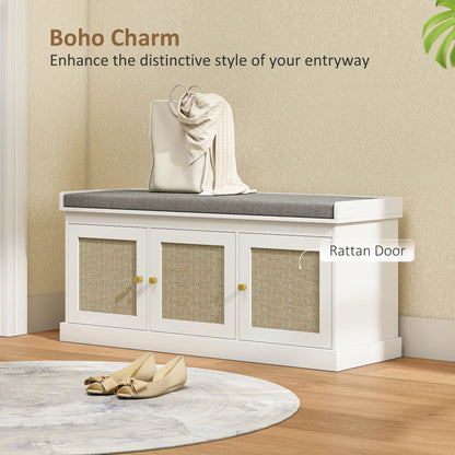 Shoe Storage Bench, Woven Rattan Doors, Adjustable Shelves, White Shoe Storage Cabinets & Racks at Gallery Canada