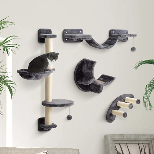 Cat Wall Shelf, Scratching Post, Play Balls, Platforms, Dark Grey