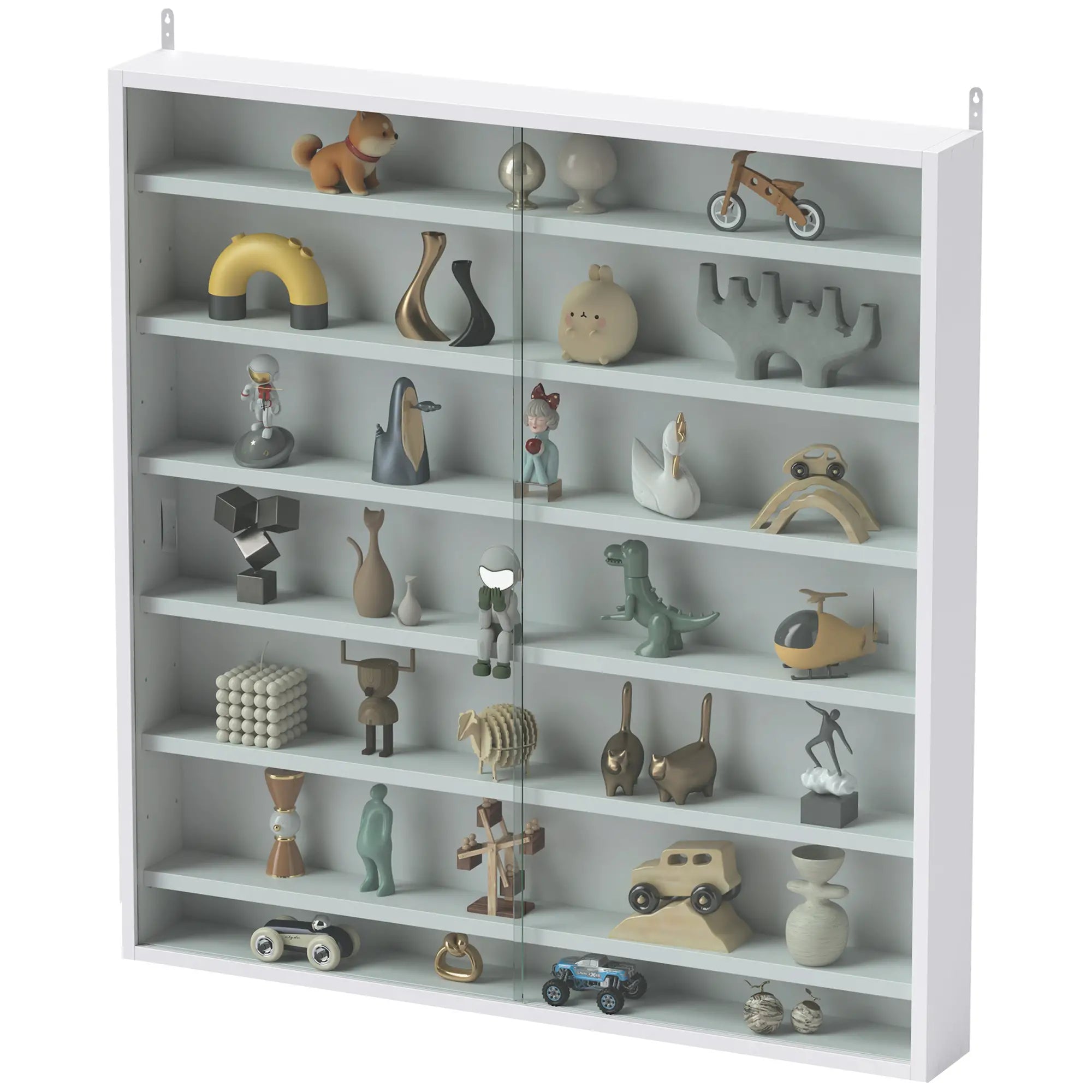 7-Tier Glass Curio Cabinet, 2 Glass Doors, 6 Adjustable Shelves, White Display Bookshelves White at Gallery Canada