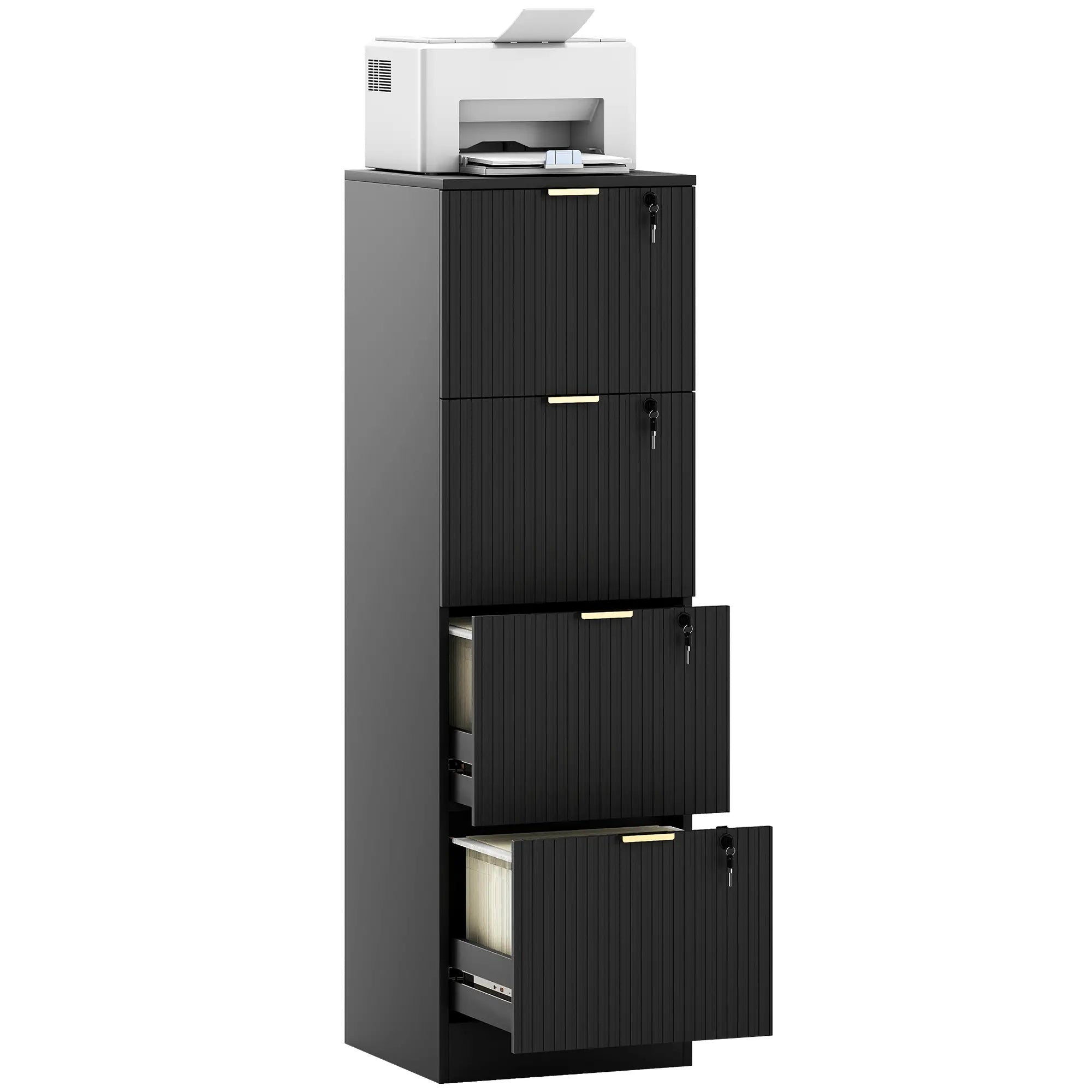 Lockable 4 Drawer Filing Cabinet, Adjustable Hanging Rails, Black Office Cabinets & Cupboards at Gallery Canada