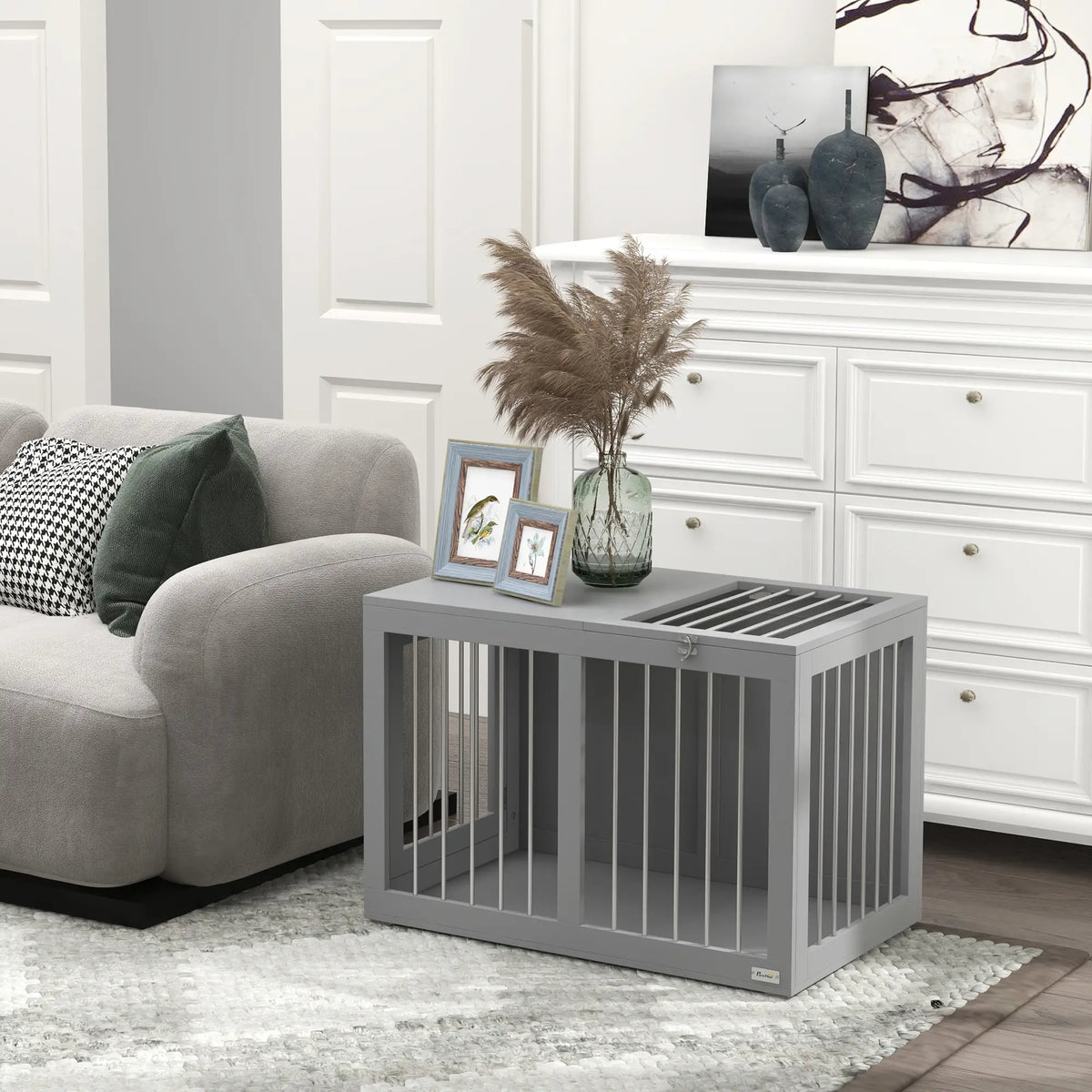 31.5" Dog Crate Furniture, Double Doors, Medium Dogs, Grey Houses, Kennels & Pens at Gallery Canada