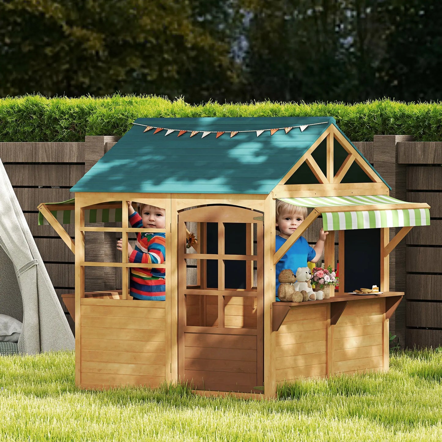 Foldable Wooden Playhouse for Kids, Snack Bar, Working Door, Brown Play Houses at Gallery Canada