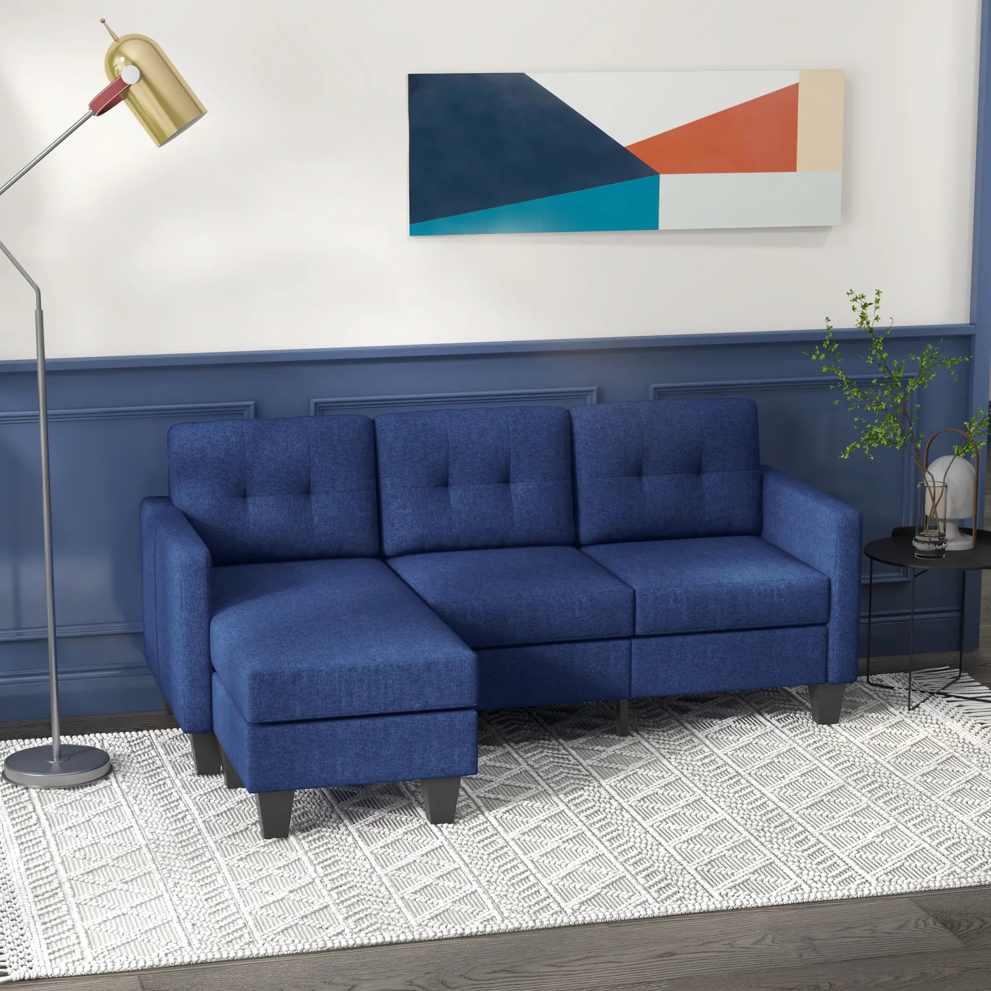L-Shaped Sofa, 3 Seater Sectional Couch with Ottoman, Dark Blue 3-Seater Sofas at Gallery Canada