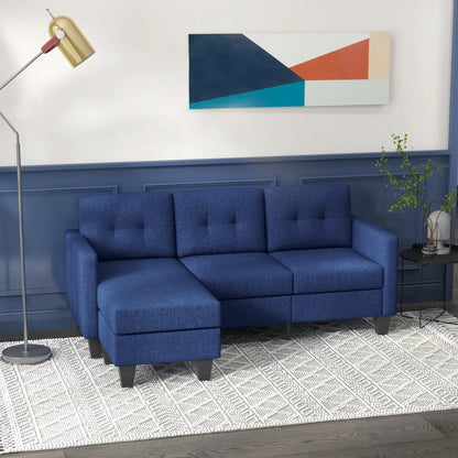 L-Shaped Sofa, 3 Seater Sectional Couch with Ottoman, Dark Blue 3-Seater Sofas at Gallery Canada