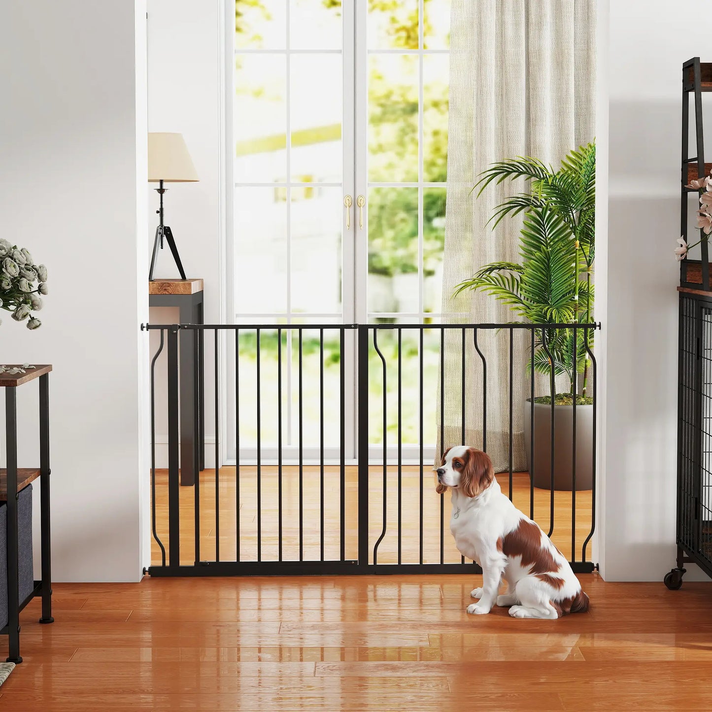 30"-57" Easy Install Pet Gate With Door, Double Lock, Extra Wide, Black Houses, Kennels & Pens at Gallery Canada