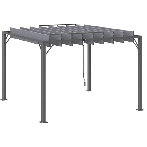 9.5' x 9.7' Outdoor Pergola, Retractable Roof, Aluminium Louvered Canopy, Grey