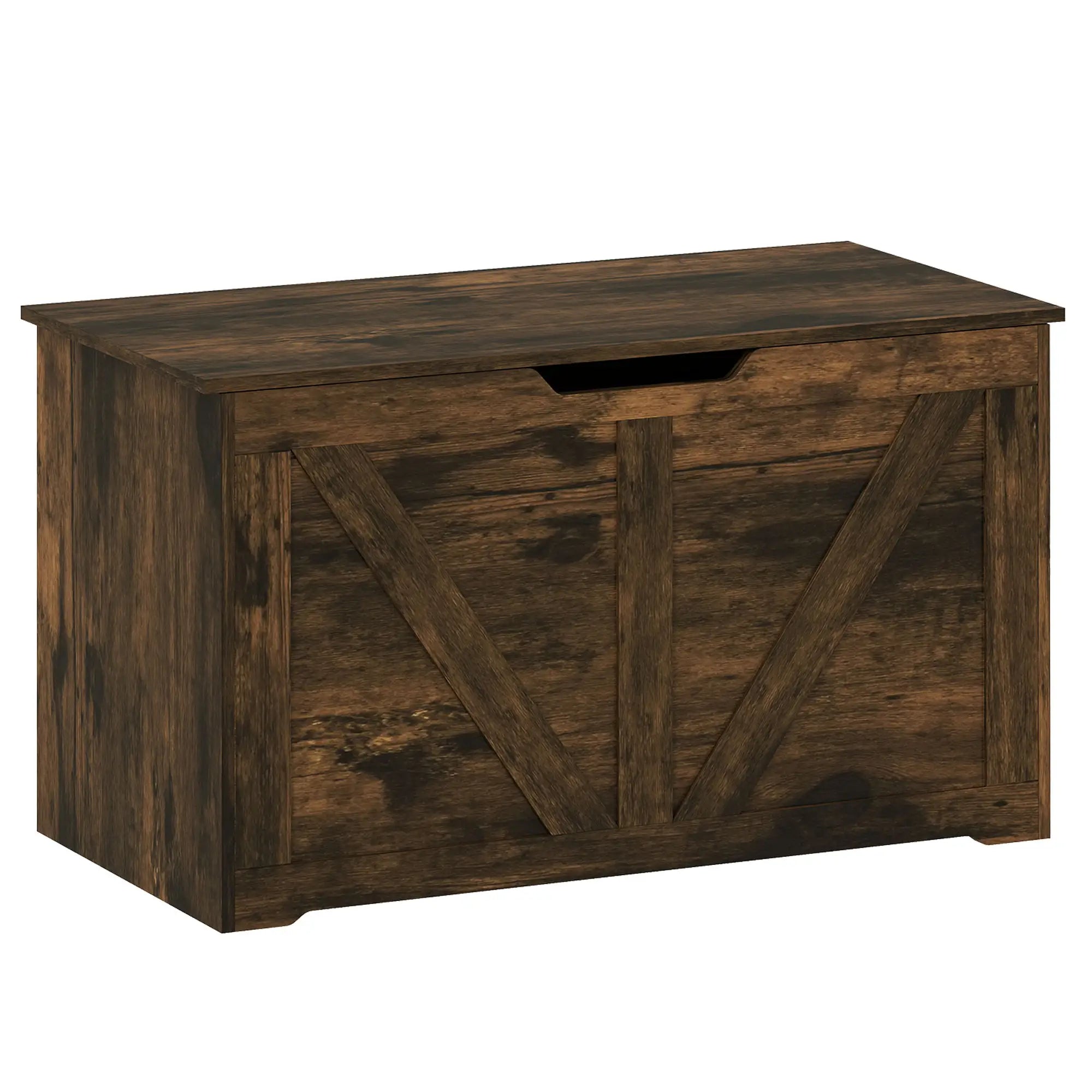 31.5 Inches Storage Chest with Safety Hinge, Rustic Brown Storage Cabinets Rustic Brown Wood Grain at Gallery Canada