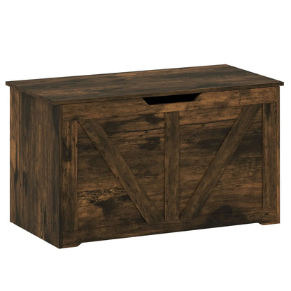 31.5 Inches Storage Chest with Safety Hinge, Rustic Brown Storage Cabinets Rustic Brown Wood Grain at Gallery Canada