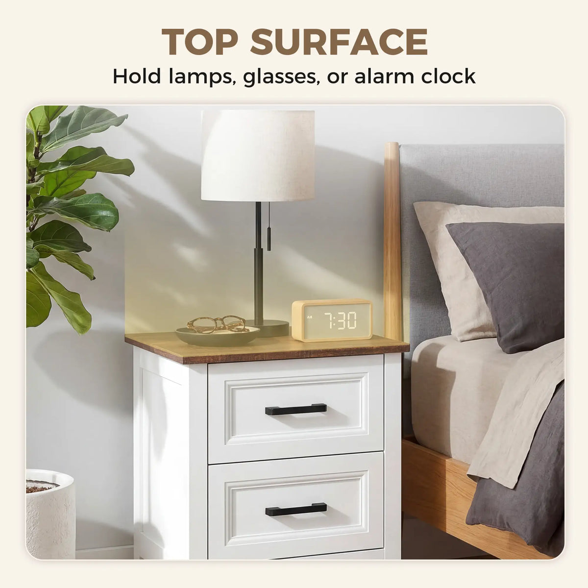 Farmhouse Nightstand Set of 2, 2 Drawers, White Bedside Tables at Gallery Canada