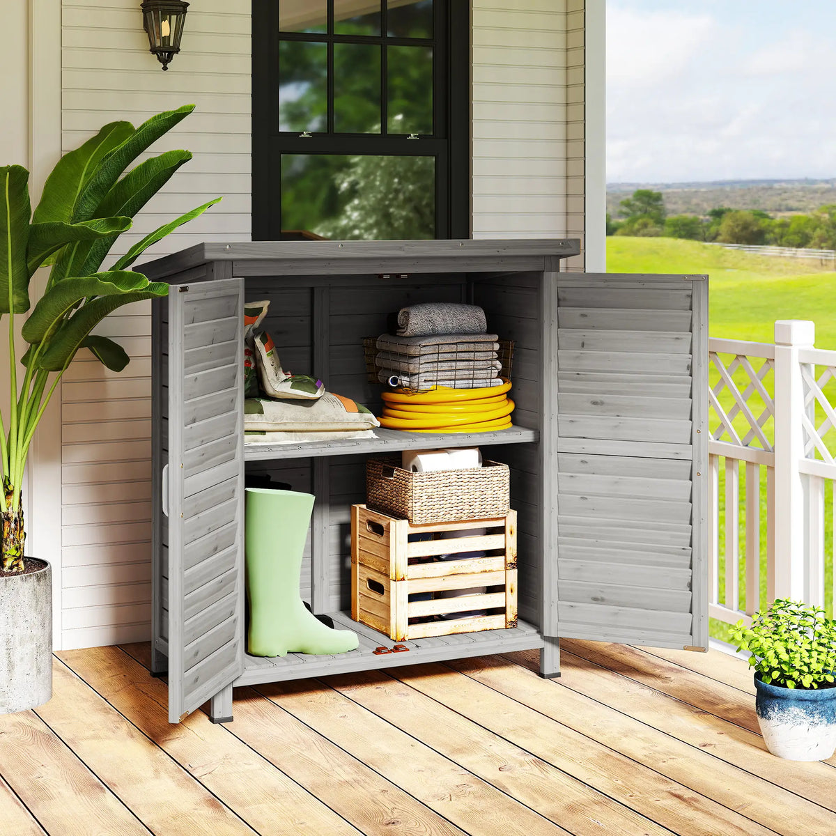 Wooden Garden Storage Shed, 2 Door, 34" x 18" x 38", Grey Sheds at Gallery Canada