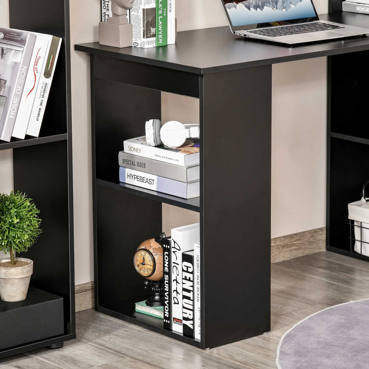 Modern Computer Desk With Storage, 47" Writing Workstation, Black Writing Desks at Gallery Canada