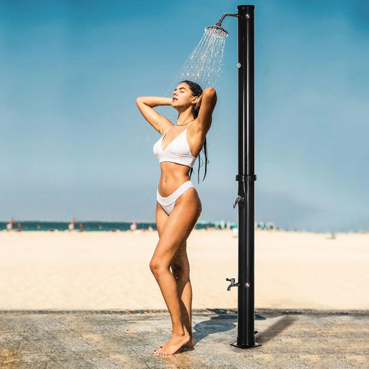 5.3 Gallons Solar Shower, Rotating Rainfall, Temperature Adjustment, Black Outdoor Swimming Pools & Hot Tubs Black at Gallery Canada