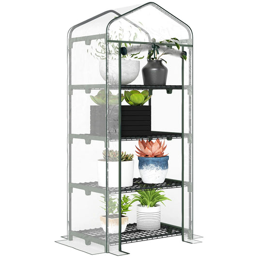 28" x 20" x 63" Portable Greenhouse, 4 Tier Shelves, Steel Frame, PVC Cover, Transparent Portable Greenhouses Dark Green and Transparent at Gallery Canada